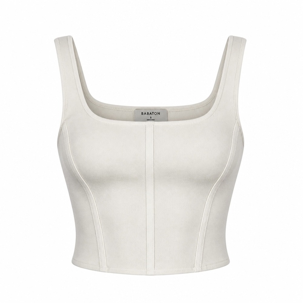 Babaton‎ Sculpt Knit Bustier Tank Top White Square Neck Cropped 94800 Womens S